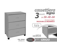 CASSETTIERA COMODINO MODERNO 3 CASSETTI CASA CAMERA UFFICIO GRIGIO h645040 cm