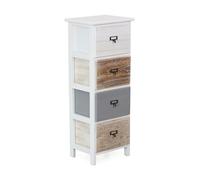 Cassettiera Compatta in Legno di Abete Multicolor con 4 Cassetti, Mobiletto Salvaspazio in Legno Naturale Bianco e Grigio, Cassettiera Stretta per Camera da Letto Ingresso Bagno o Ufficio, 30x24x73 cm