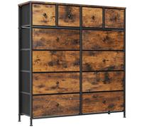 Cassettiera con 12 Cassetti, per camera da letto, cassettiera industriale, struttura in metallo, superficie in legno, cassetti in tessuto, per Corridoio, Cameretta, Soggiorno (Retro marrone + nero)