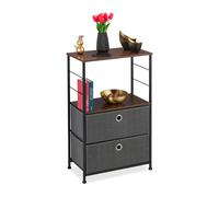 relaxdays Cassettiera, 2 Cassetti in Stoffa, Scomparto e Ripiano, Aspetto Legno, Gambe in Acciaio, 85,5x55x30 cm, Grigio