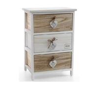 CASSETTIERA CON 3 CASSETTI 58X40X29CM CUORE BIANCO LEGNO NATURALE CASA MODERNO
