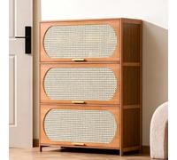Cassettiera con 4/3 Cassetti Mobile Portaoggetti Mobile Multiuso in Bambù Massiccio Mobile Contenitore con Coperchio a Ribalta Mobili per Casa, Camera Da Letto, Soggiorno, Ingresso 3-layer,80*33*106cm