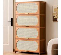 Cassettiera con 4/3 Cassetti Mobile Portaoggetti Mobile Multiuso in Bambù Massiccio Mobile Contenitore con Coperchio a Ribalta Mobili per Casa, Camera Da Letto, Soggiorno, Ingresso 4-layer,80*33*140cm