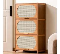 Cassettiera con 4/3 Cassetti Mobile Portaoggetti Mobile Multiuso in Bambù Massiccio Mobile Contenitore con Coperchio a Ribalta Mobili per Casa, Camera Da Letto, Soggiorno, Ingresso 3-layer,60*33*106cm