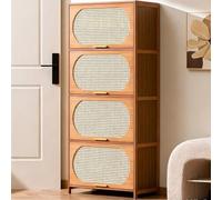 Cassettiera con 4/3 Cassetti Mobile Portaoggetti Mobile Multiuso in Bambù Massiccio Mobile Contenitore con Coperchio a Ribalta Mobili per Casa, Camera Da Letto, Soggiorno, Ingresso 4-layer,60*33*140cm