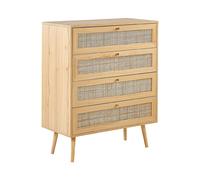 Cassettiera con 4 cassetti in rattan marrone chiaro stile boho Perote