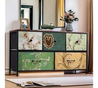 Cassettiera con 5 cassetti, alta comò Boemia, credenza soggiorno, cassettiera TV, struttura in metallo, superficie in legno, per camera da letto, soggiorno, corridoio, (5 cassetti)