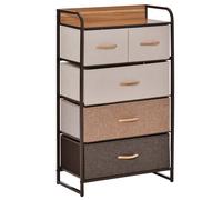 Cassettiera con 5 Cassetti in Tessuto e Ripiano rigido 58x29x99 cm in Legno