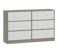 Cassettiera con 6 Cassetti in Tessuto 114x30x70 cm con Maniglie Doppie Struttura in MDF Bianco e Grigio