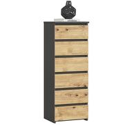 Cassettiera con 6 cassetti, per camera da letto, corridoio, soggiorno, cassettiera con cassetti, larghezza 40 cm, altezza 109 cm, colore grafite artisano, legno di quercia, credenza multiuso, armadio