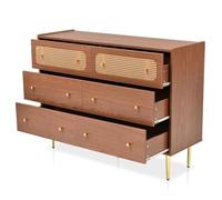 Cassettiera con 6 cassetti, stile vintage, in rattan, per camera da letto, soggiorno, corridoio, effetto legno massello, gambe in metallo, altezza 20 cm, grande spazio, impermeabile, angoli