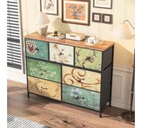 Cassettiera con 7 cassetti, credenza con cassetti in tessuto, camera da letto, cassettiera alta, per cucina, ufficio, corridoio, stile vintage (100 x 30 x 78 cm)