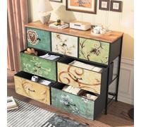 Cassettiera con 7 cassetti in tessuto, mobile di stoccaggio rustico con gambe regolabili, cassettiera per camera da letto con ripiano in legno, armadio portaoggetti vintage per la cameretta dei