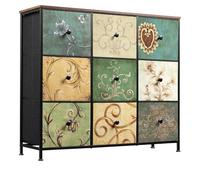 Cassettiera con 9 cassetti, credenza con cassetti in tessuto, camera da letto, cassettiera alta, per cucina, ufficio, corridoio, stile vintage (100 x 30 x 87 cm)