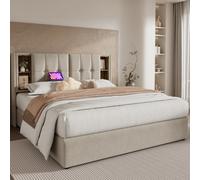 Cassettiera con doghe Slatten 160/180x200 cm-letto adulto con testiera portaoggetti e USB C-drink-lin (senza materasso)