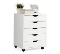 Cassettiera con ruote, contenitore con rotelle con 5 cassetti, schedario, maniglie ad incasso, 2 ruote con freno, in legno, per camera da letto, studio, ufficio, bianco Particolarità:Con maniglie este