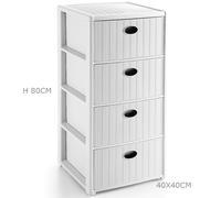 Cassettiera con ruote e 4 cassetti effetto vimini Stefanplast Elegance bianco