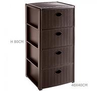 Cassettiera con ruote e 4 cassetti effetto vimini Stefanplast Elegance wengè