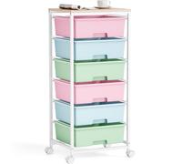 Cassettiera con Ruote KINGRACK con 6 Grandi Cassetti e Ripiani - Carrello con Ruote, Adatto per Uffici, Camerette dei Bambini e Stanze dei Hobby (Multicolore)
