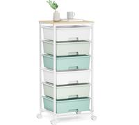 Cassettiera con Ruote KINGRACK con 6 Grandi Cassetti e Ripiani - Carrello con Ruote, Adatto per Uffici, Camerette dei Bambini e Stanze dei Hobby (Verde)