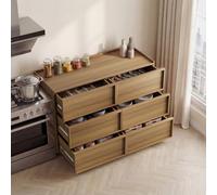 Cassettiera con sei cassetti, 127 cm (lunghezza) x 48 cm (larghezza) x 80 cm (altezza), credenza naturale, credenza, armadio moderno, cassettiera in legno, colore rovere