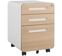 Cassettiera con serratura a 3 cassetti - Armadietto portatile in metallo con 5 ruote di sicurezza e cartella sospesa regolabile in altezza, legno
