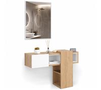 Cassettiera con Specchio Rettangolare Quercia e Bianco Mobile da Ingresso