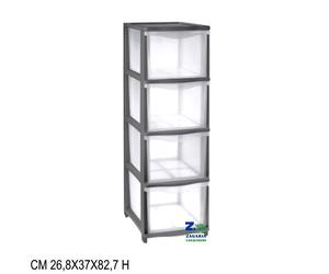 CASSETTIERA COVER LINE GRIGIA 4 CASSETTI ALTI TRASPARENTE CM 26,8X37X82,7 H