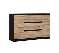 Cassettiera, credenza con 2 ante, 3 cassetti, Nero e Rovere Wotan, D: 120 x 79 x 39 cm, mobili soggiorno, cassettiera armadio interna, armadio camera da letto, como, settimino, mobile camera da letto