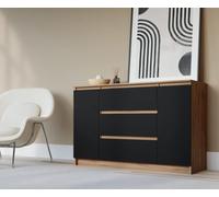 Cassettiera, credenza con 2 ante, 3 cassetti, Rovere Wotan e Nero, D: 120 x 79 x 39 cm, mobili soggiorno, cassettiera armadio interna, armadio camera da letto, como, settimino, mobile camera da letto