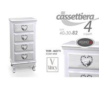 CASSETTIERA CUORE 4 CASSETTI SHABBY CHIC LEGNO DECAPE BIANCO 824030 cm