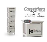 CASSETTIERA CUORE 5 CASSETTI FAMILY COMODINO SLIM SALVASPAZIO MODERNO 982632cm