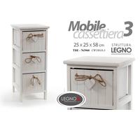 CASSETTIERA CUORE PENDENTE 3 CASSETTI LEGNO BIANCO COMODINO CUCINA BAGNO 5825