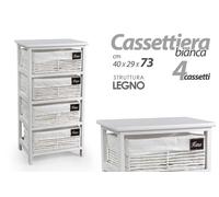 Cassettiera da cucina in legno bianco shabby chic cassetti in vimini GG-2996