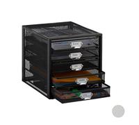 Relaxdays Cassettiera da Scrivania, 5 Cassetti, Formato DIN A4, Porta-Documenti, Box per Lettere e Corrispondenza, Nero, HxLxP: 29 x 27,5 x 35,5 cm