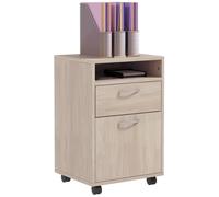 Cassettiera da Ufficio 2 Cassetti e Ripiano Portadocumenti 40x35x60 cm in Legno e Metallo Rovere