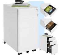 TecTake® Armadietto Per Archivio Pratiche con Rotelle, Mobile Porta Documenti 2 Cassetti, 1 Porta Fascicoli, Mobile Salvaspazio, Armadio con Serratura Chiave, Armadio Ufficio Multiuso - Bianco