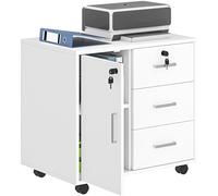 Cassettiera da Ufficio Schedario con 3 Cassetti e Armadietto 60x40x56 cm in Legno Bianco