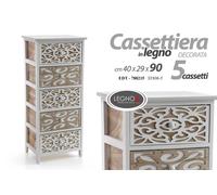 CASSETTIERA DECO TRAFORATA 5 CASSETTI LEGNO COMODINO CLASSICO MODERNO 904029