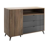Composad | Cassettiera della Linea INFINITO con 1 Anta, 3 Cassetti e 1 Vano, Camera da Letto Moderna, (LxAxP) 132,8x94,6x47,1 cm, Grigio Titanio Laccato e Noce Brera, Made in Italy