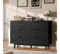 Cassettiera e credenza con 6 cassetti, 115 × 80 × 40 cm, in rattan, cassettiera per ingresso, sala da pranzo, camera da letto e soggiorno (nero, 6 cassetti)