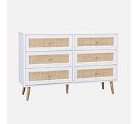 Cassettiera effetto legno e canna a 6 cassetti Bianco sporco - 120x39x79 cm