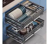 Cassettiera estraibile a due livelli in acciaio inox con scolapiatti e cestello, scolapiatti con superficie scolapiatti, ripiano portaoggetti da cucina, 465 x 790 x 135 mm, grigio