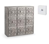 Cassettiera Giaya In Legno Decorata In Alluminio Con Preziosi Decori Orientali,