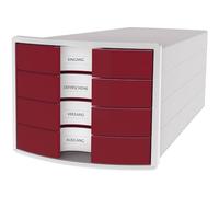 Cassettiera HAN IMPULS 2.0 - Design accattivante abbinato a una qualità eccellente. Con 4 cassetti chiusi per DIN A4/C4, grigio chiaro-rosso, 1012-17