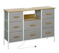 Cassettiera Homcom con 8 cassetti in tessuto rifinita nella stazione di ricarica in shearling sintetico e ricarica USB-C per camera da letto grigia