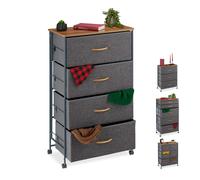 relaxdays Cassettiera con Ruote, Cassetti in Stoffa, Mobiletto, Ripiano in Aspetto Legno, HxLxP: 93x58x30 cm, Grigio