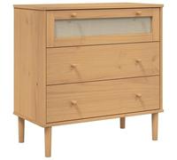 Cassettiera in legno di pino marrone con cassetti (80 x 40 x 80 cm), verniciata ai raggi UV, accento sintetico in rattan, elegante soluzione per riporre oggetti per camera da letto e soggiorno