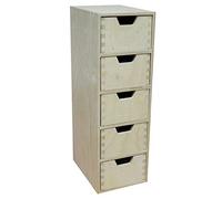 Cassettiera in legno tinta unita con 5 cassetti, ideale per decoupage e pirografia