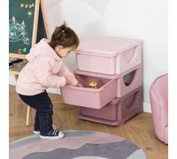 Cassettiera in Plastica Colorata per Cameretta con 3 Cassetti, Arredamento Casa e Asilo 37x37x56,5cm Rosa